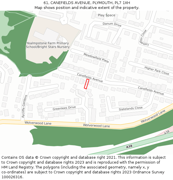 61, CANEFIELDS AVENUE, PLYMOUTH, PL7 1XH: Location map and indicative extent of plot