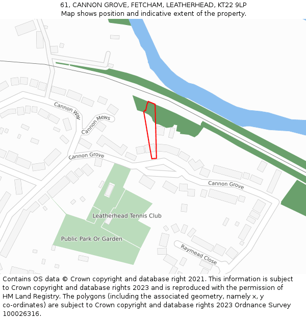 61, CANNON GROVE, FETCHAM, LEATHERHEAD, KT22 9LP: Location map and indicative extent of plot