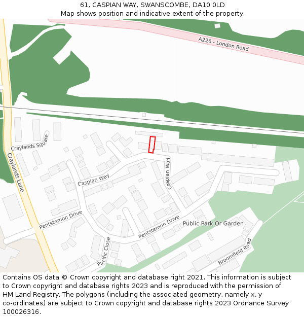 61, CASPIAN WAY, SWANSCOMBE, DA10 0LD: Location map and indicative extent of plot