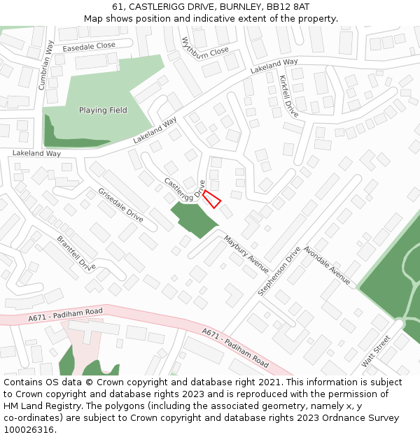 61, CASTLERIGG DRIVE, BURNLEY, BB12 8AT: Location map and indicative extent of plot