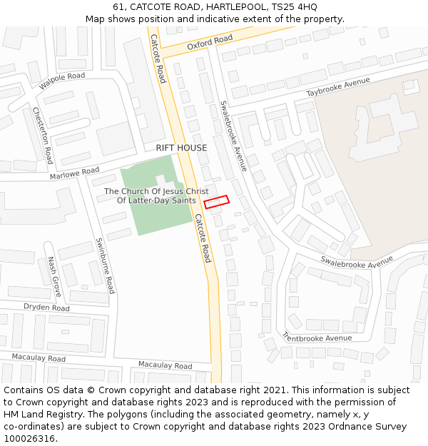 61, CATCOTE ROAD, HARTLEPOOL, TS25 4HQ: Location map and indicative extent of plot