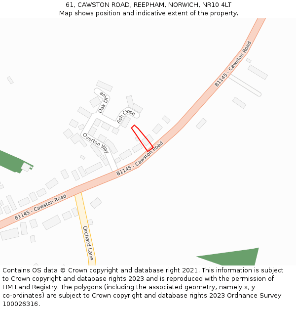 61, CAWSTON ROAD, REEPHAM, NORWICH, NR10 4LT: Location map and indicative extent of plot