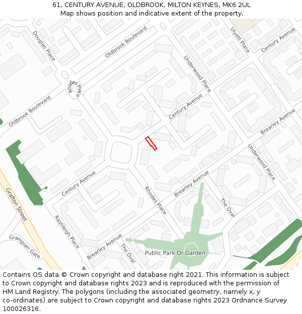 61, CENTURY AVENUE, OLDBROOK, MILTON KEYNES, MK6 2UL: Location map and indicative extent of plot