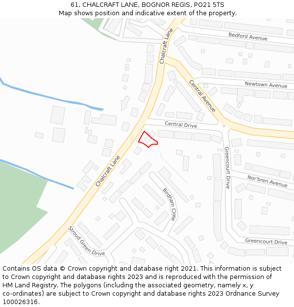 61, CHALCRAFT LANE, BOGNOR REGIS, PO21 5TS: Location map and indicative extent of plot