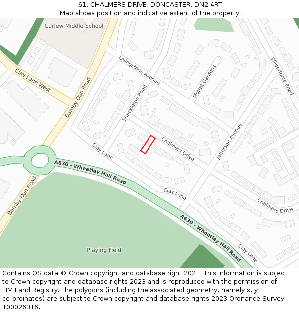 61, CHALMERS DRIVE, DONCASTER, DN2 4RT: Location map and indicative extent of plot