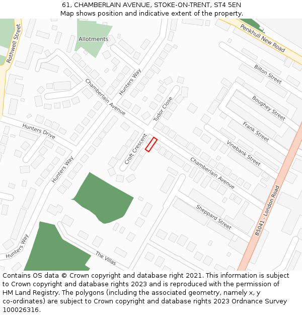 61, CHAMBERLAIN AVENUE, STOKE-ON-TRENT, ST4 5EN: Location map and indicative extent of plot