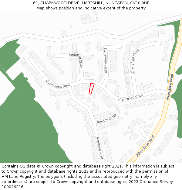 61, CHARNWOOD DRIVE, HARTSHILL, NUNEATON, CV10 0UE: Location map and indicative extent of plot