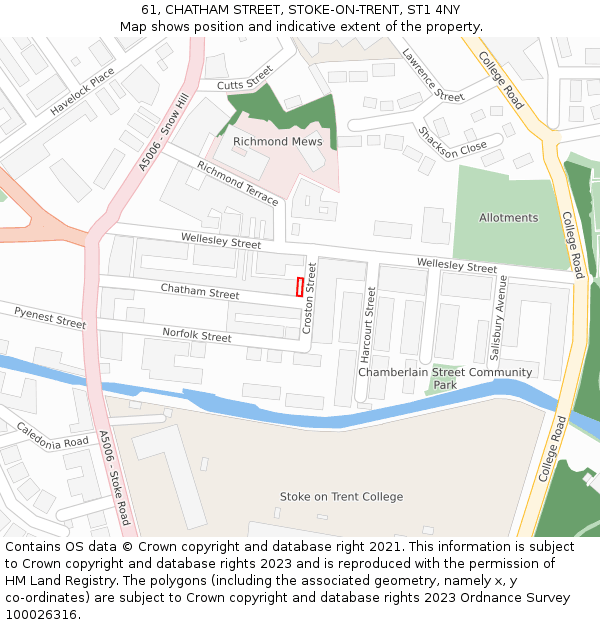 61, CHATHAM STREET, STOKE-ON-TRENT, ST1 4NY: Location map and indicative extent of plot