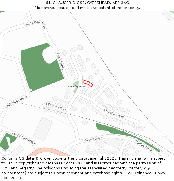 61, CHAUCER CLOSE, GATESHEAD, NE8 3NG: Location map and indicative extent of plot