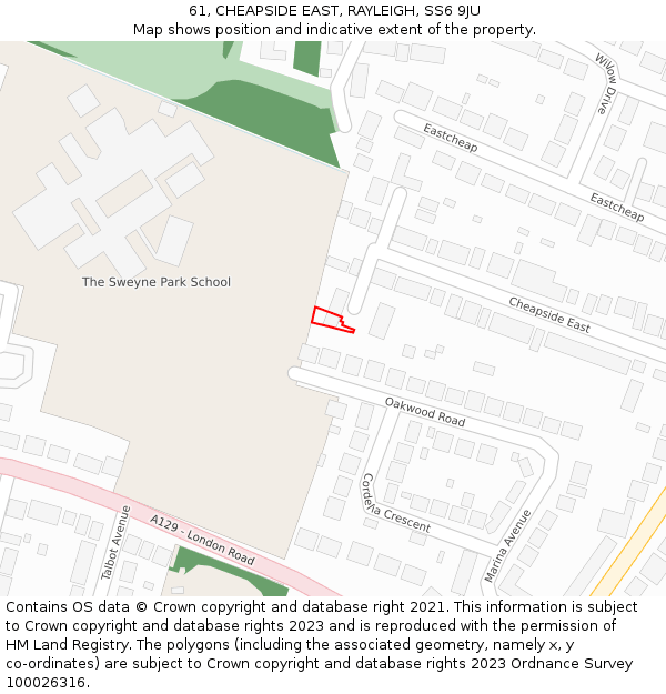 61, CHEAPSIDE EAST, RAYLEIGH, SS6 9JU: Location map and indicative extent of plot