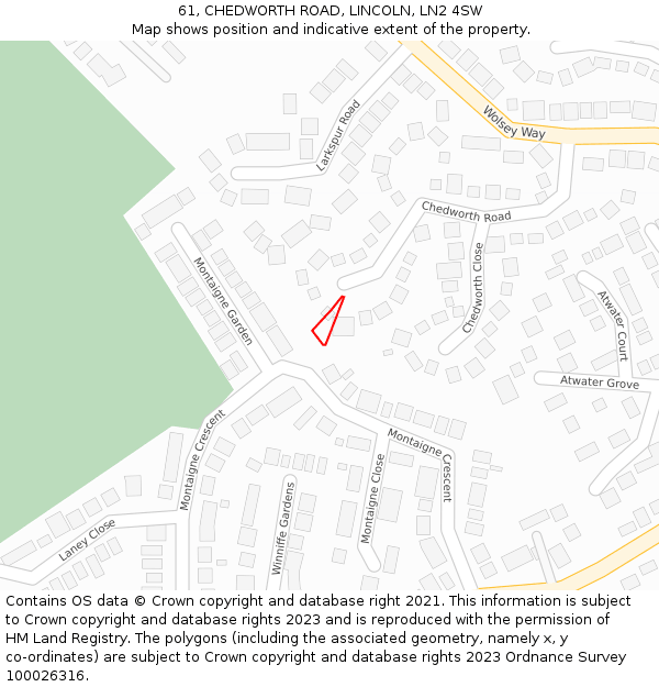 61, CHEDWORTH ROAD, LINCOLN, LN2 4SW: Location map and indicative extent of plot