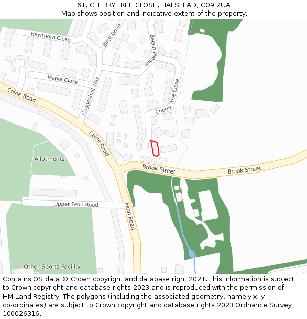 61, CHERRY TREE CLOSE, HALSTEAD, CO9 2UA: Location map and indicative extent of plot