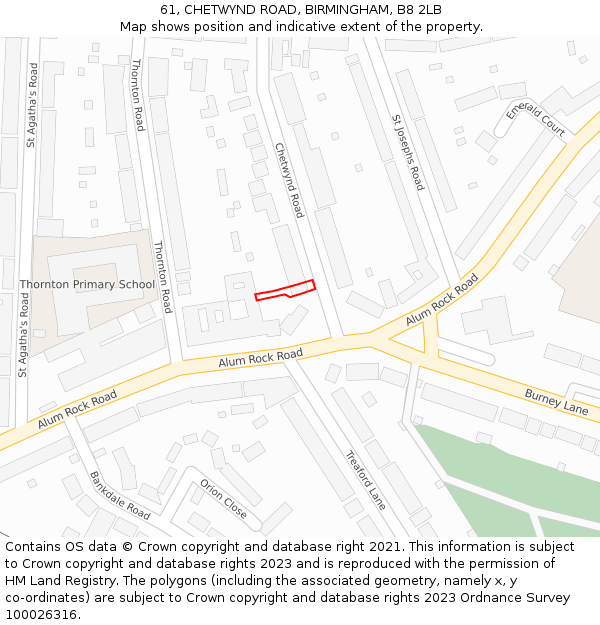 61, CHETWYND ROAD, BIRMINGHAM, B8 2LB: Location map and indicative extent of plot