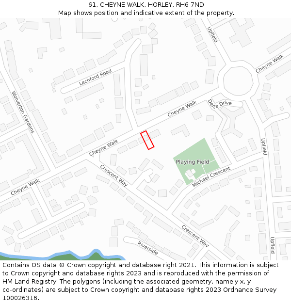 61, CHEYNE WALK, HORLEY, RH6 7ND: Location map and indicative extent of plot