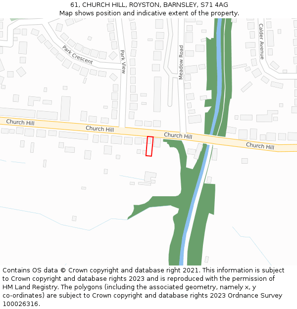 61, CHURCH HILL, ROYSTON, BARNSLEY, S71 4AG: Location map and indicative extent of plot