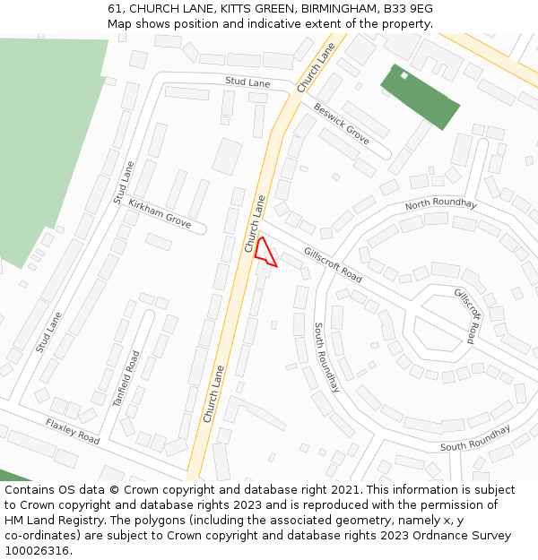 61, CHURCH LANE, KITTS GREEN, BIRMINGHAM, B33 9EG: Location map and indicative extent of plot