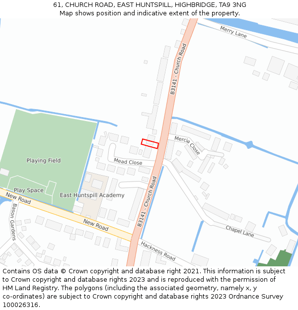 61, CHURCH ROAD, EAST HUNTSPILL, HIGHBRIDGE, TA9 3NG: Location map and indicative extent of plot