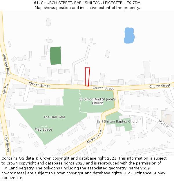 61, CHURCH STREET, EARL SHILTON, LEICESTER, LE9 7DA: Location map and indicative extent of plot