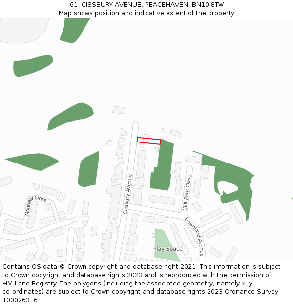 61, CISSBURY AVENUE, PEACEHAVEN, BN10 8TW: Location map and indicative extent of plot