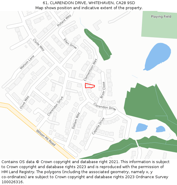 61, CLARENDON DRIVE, WHITEHAVEN, CA28 9SD: Location map and indicative extent of plot