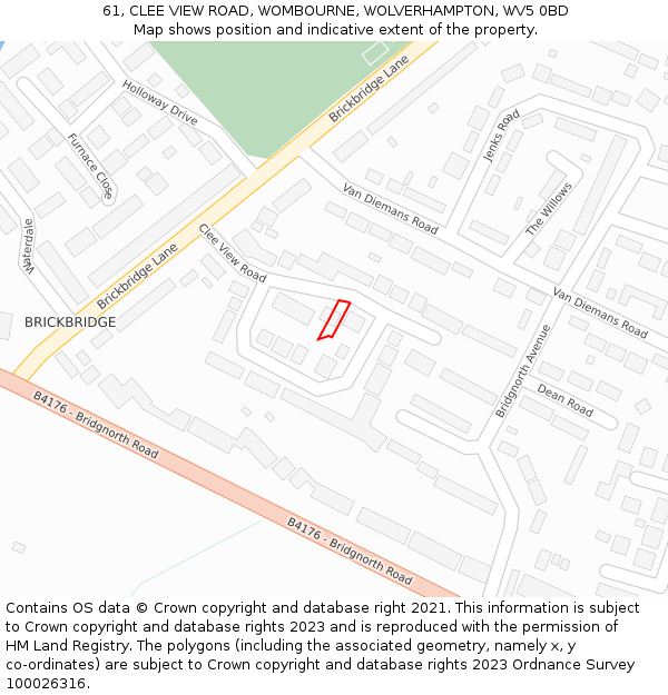 61, CLEE VIEW ROAD, WOMBOURNE, WOLVERHAMPTON, WV5 0BD: Location map and indicative extent of plot