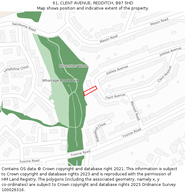 61, CLENT AVENUE, REDDITCH, B97 5HD: Location map and indicative extent of plot