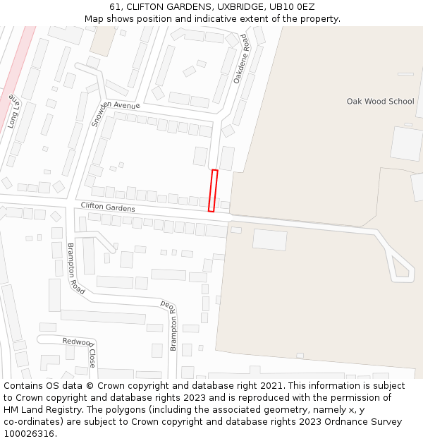 61, CLIFTON GARDENS, UXBRIDGE, UB10 0EZ: Location map and indicative extent of plot