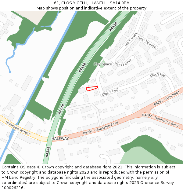 61, CLOS Y GELLI, LLANELLI, SA14 9BA: Location map and indicative extent of plot