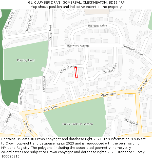 61, CLUMBER DRIVE, GOMERSAL, CLECKHEATON, BD19 4RP: Location map and indicative extent of plot