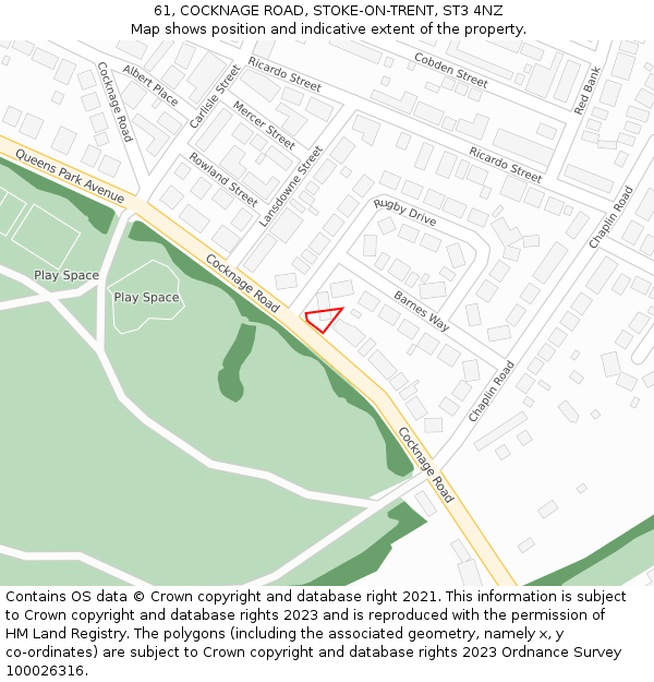 61, COCKNAGE ROAD, STOKE-ON-TRENT, ST3 4NZ: Location map and indicative extent of plot