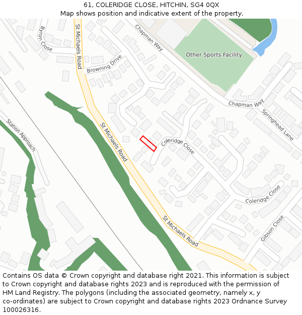 61, COLERIDGE CLOSE, HITCHIN, SG4 0QX: Location map and indicative extent of plot