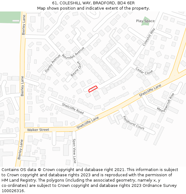 61, COLESHILL WAY, BRADFORD, BD4 6ER: Location map and indicative extent of plot