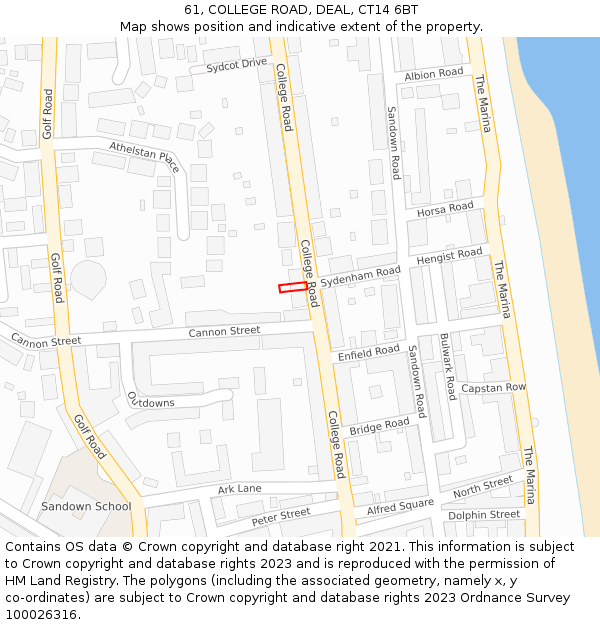 61, COLLEGE ROAD, DEAL, CT14 6BT: Location map and indicative extent of plot