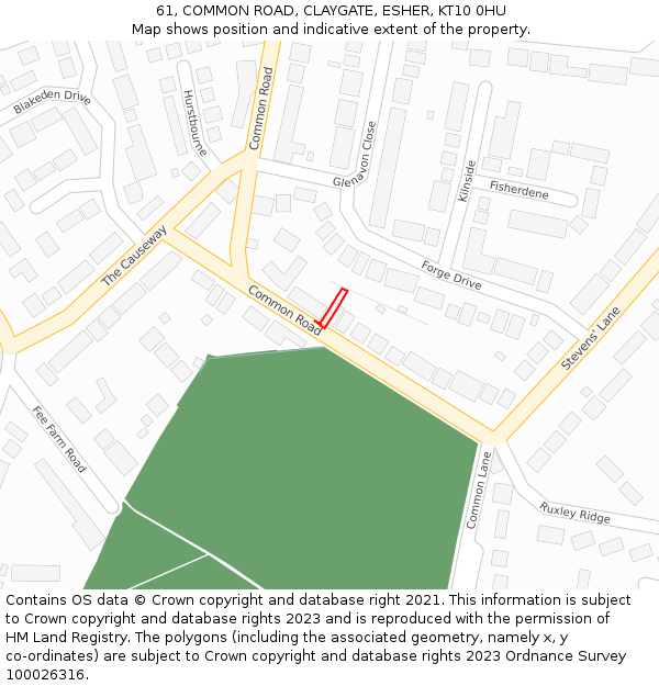 61, COMMON ROAD, CLAYGATE, ESHER, KT10 0HU: Location map and indicative extent of plot