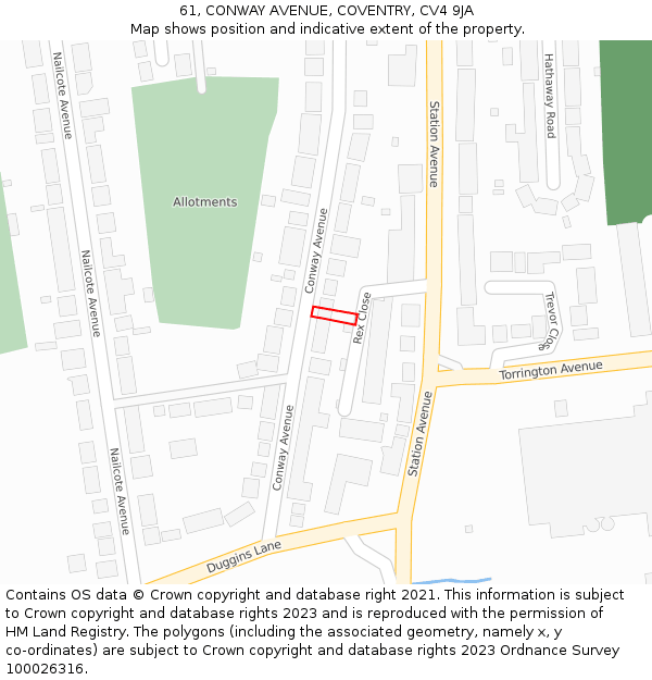 61, CONWAY AVENUE, COVENTRY, CV4 9JA: Location map and indicative extent of plot