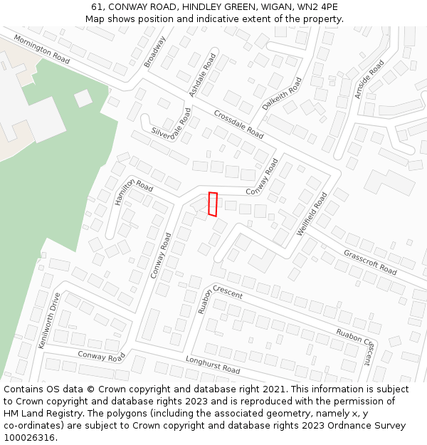 61, CONWAY ROAD, HINDLEY GREEN, WIGAN, WN2 4PE: Location map and indicative extent of plot