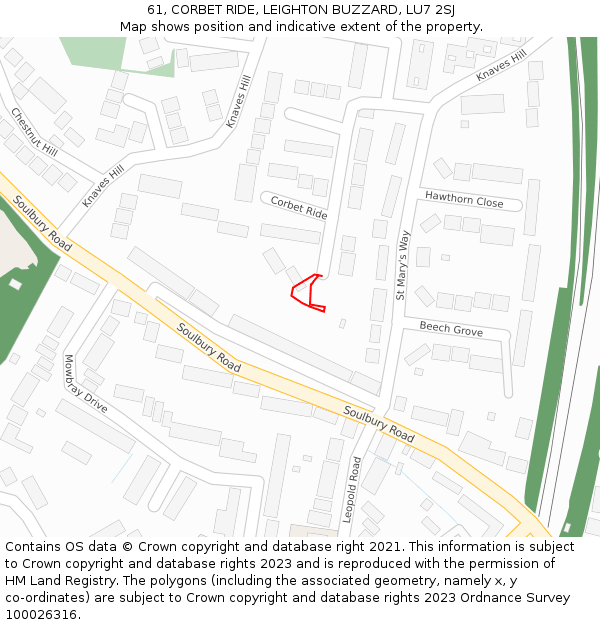 61, CORBET RIDE, LEIGHTON BUZZARD, LU7 2SJ: Location map and indicative extent of plot