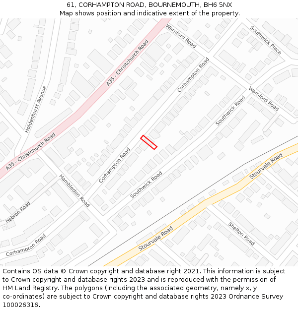 61, CORHAMPTON ROAD, BOURNEMOUTH, BH6 5NX: Location map and indicative extent of plot