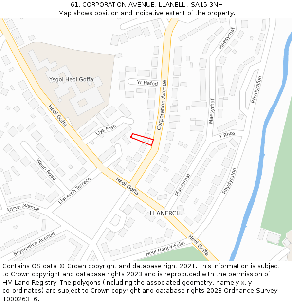 61, CORPORATION AVENUE, LLANELLI, SA15 3NH: Location map and indicative extent of plot