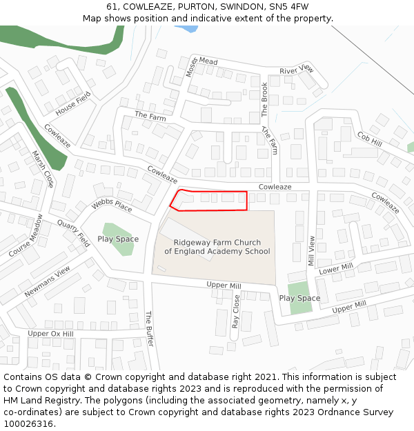 61, COWLEAZE, PURTON, SWINDON, SN5 4FW: Location map and indicative extent of plot