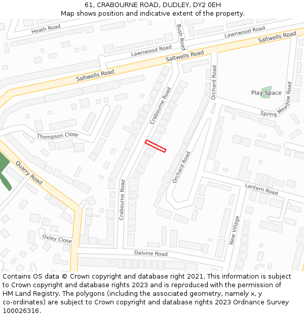 61, CRABOURNE ROAD, DUDLEY, DY2 0EH: Location map and indicative extent of plot