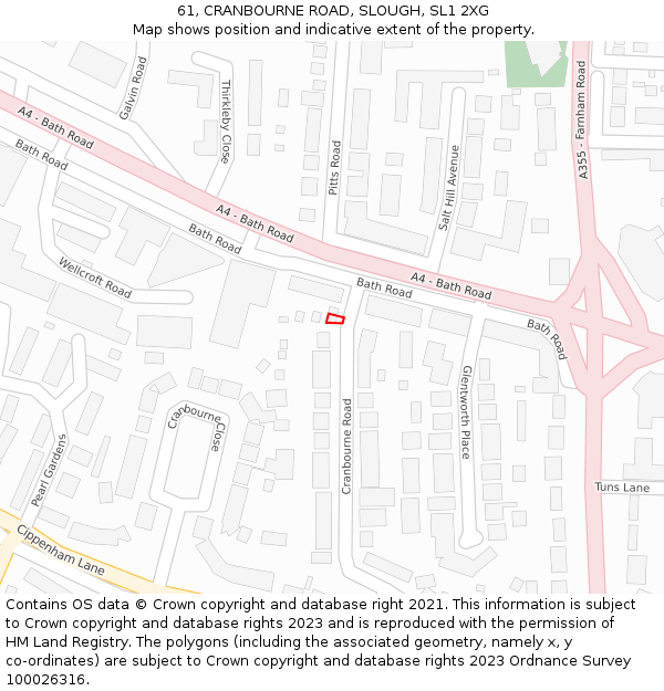 61, CRANBOURNE ROAD, SLOUGH, SL1 2XG: Location map and indicative extent of plot