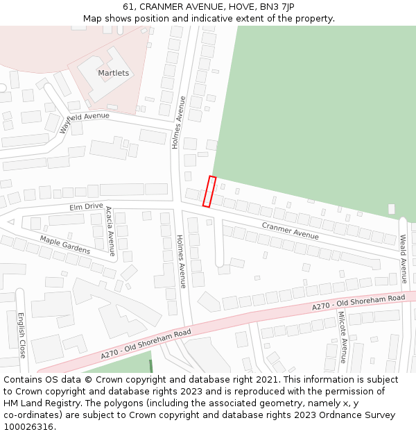 61, CRANMER AVENUE, HOVE, BN3 7JP: Location map and indicative extent of plot