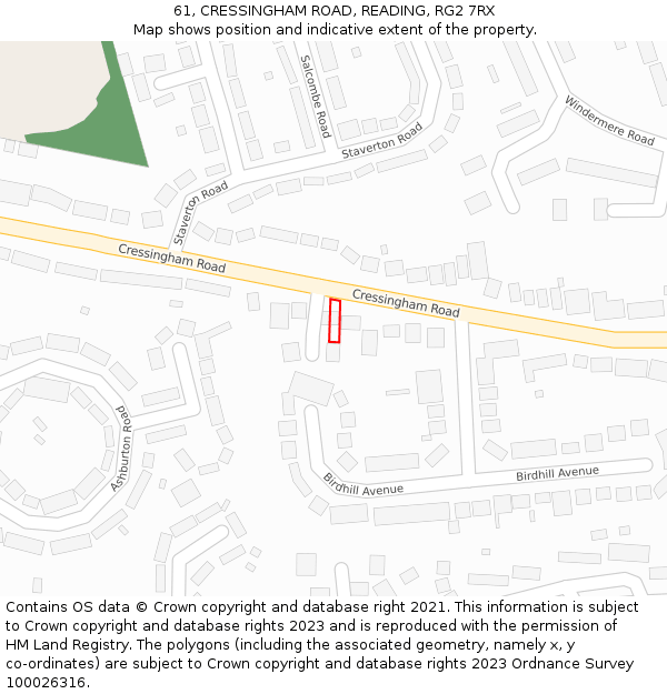 61, CRESSINGHAM ROAD, READING, RG2 7RX: Location map and indicative extent of plot