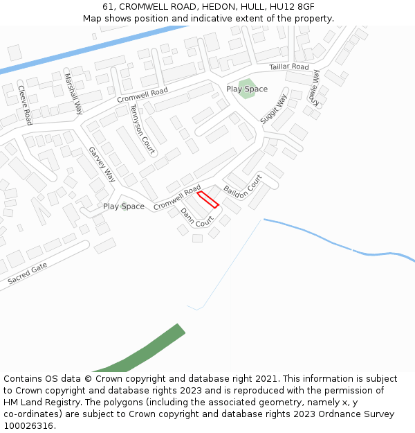 61, CROMWELL ROAD, HEDON, HULL, HU12 8GF: Location map and indicative extent of plot