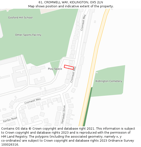 61, CROMWELL WAY, KIDLINGTON, OX5 2LN: Location map and indicative extent of plot