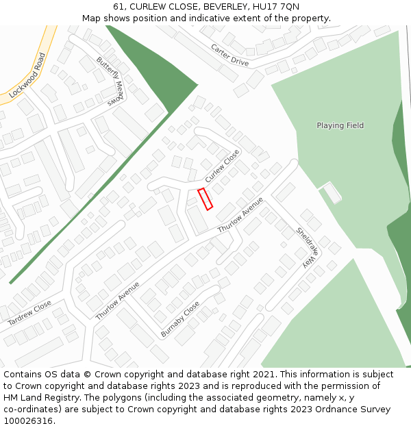 61, CURLEW CLOSE, BEVERLEY, HU17 7QN: Location map and indicative extent of plot