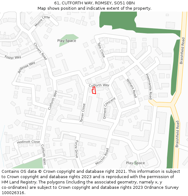 61, CUTFORTH WAY, ROMSEY, SO51 0BN: Location map and indicative extent of plot