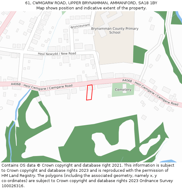 61, CWMGARW ROAD, UPPER BRYNAMMAN, AMMANFORD, SA18 1BY: Location map and indicative extent of plot