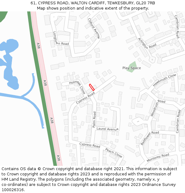 61, CYPRESS ROAD, WALTON CARDIFF, TEWKESBURY, GL20 7RB: Location map and indicative extent of plot